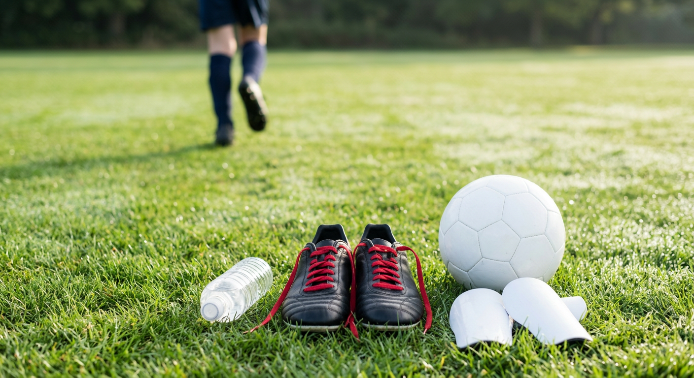 Youth football coach training a child in a garden for back to school football fitness