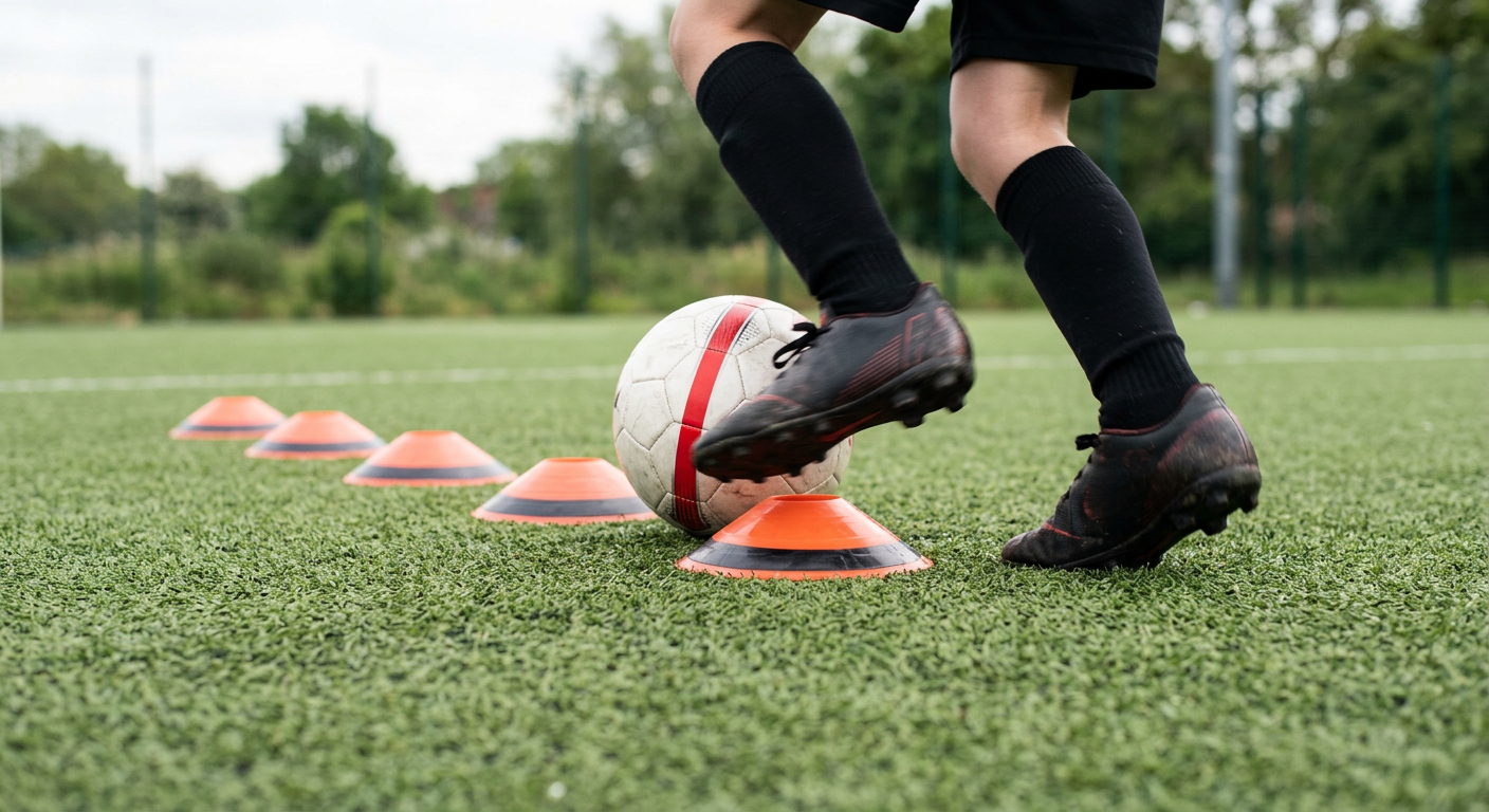 A young player scanning before receiving football during a one to one garden coaching session
