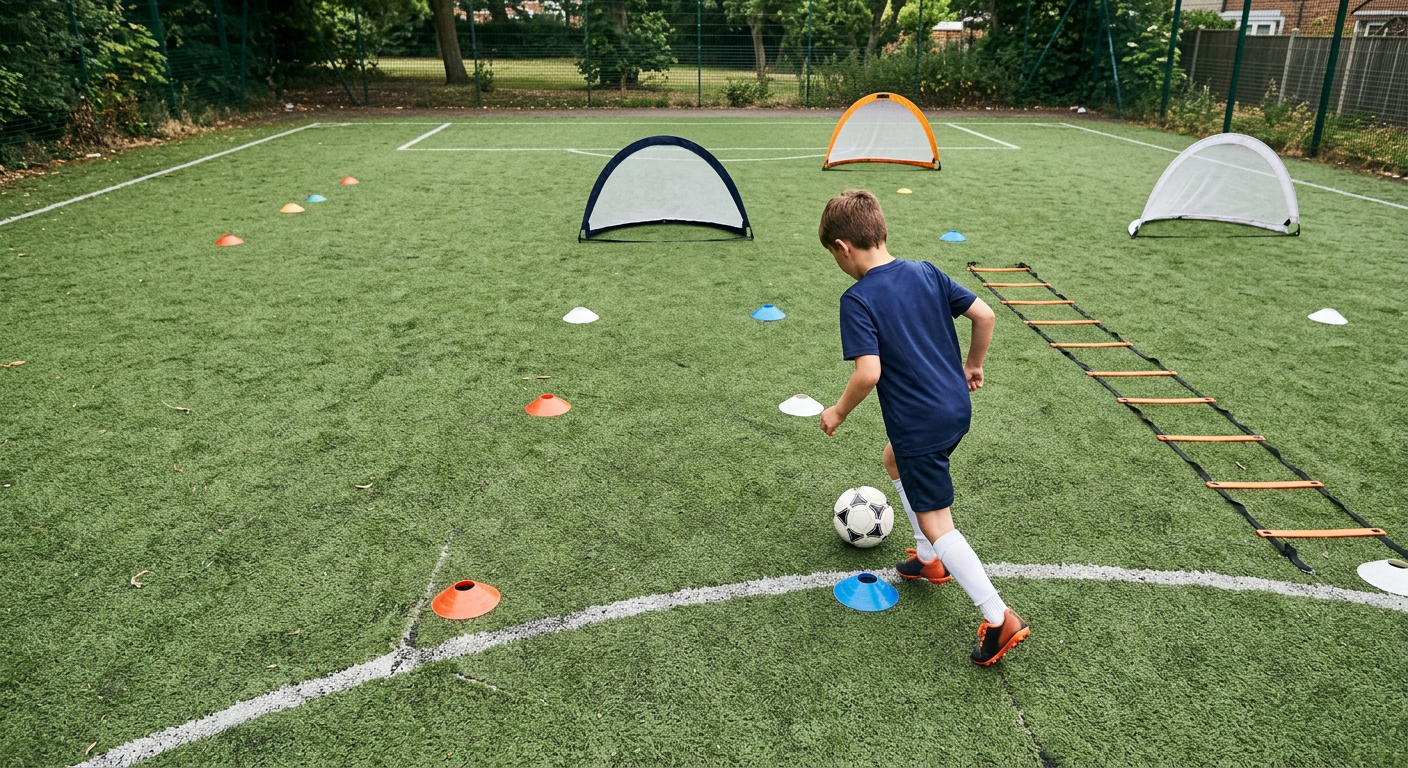 Youth football coach training a child in a garden showing questions to ask a football coach