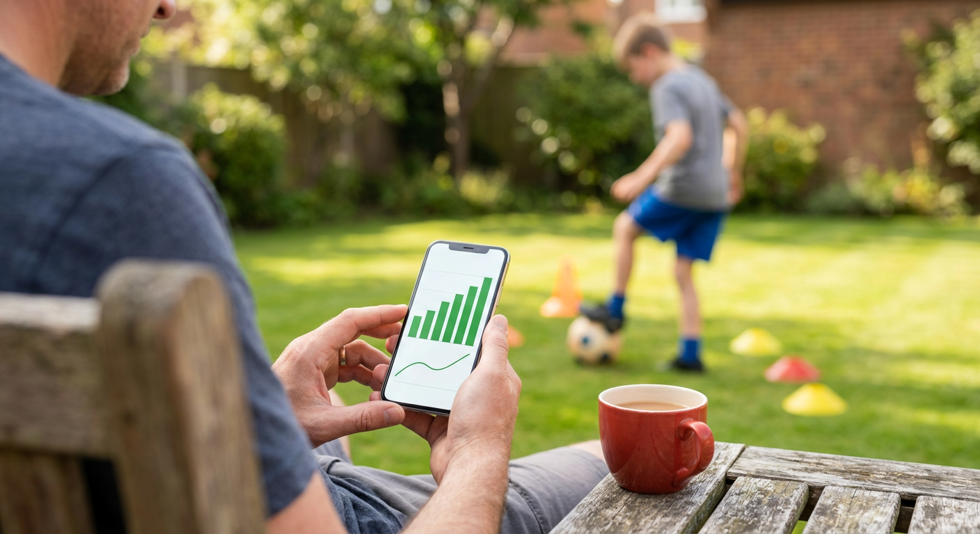 Young player following a summer football training plan during a one-to-one coaching session in a garden